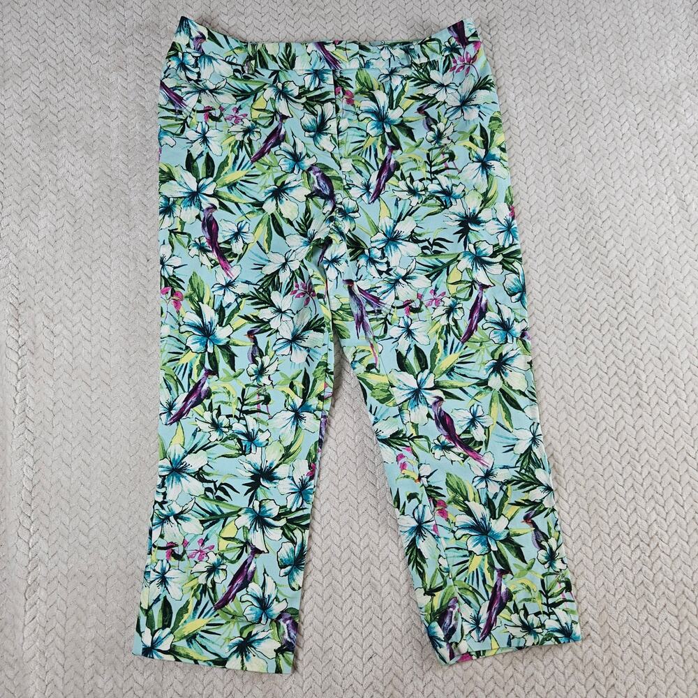 Chicos Pants Womens 2 Tropical Blue Ultimate Fit Birds Of Paradise Cropped